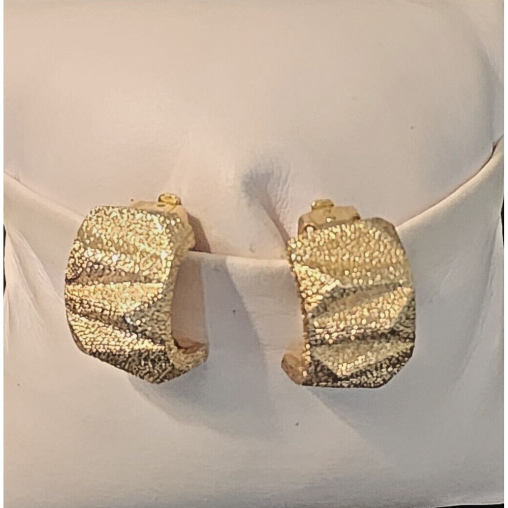 Gold Textured Chunky Clip on Earrings 1/2 hoop